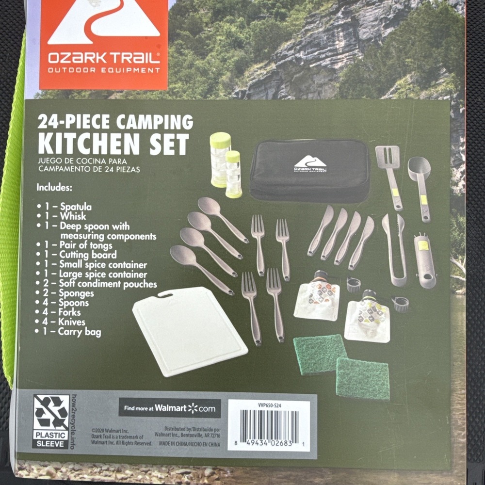 Ozark Trail 24-Piece Camping Kitchen Set PLASTIC with Travel Bag DISHWASHER SAFE